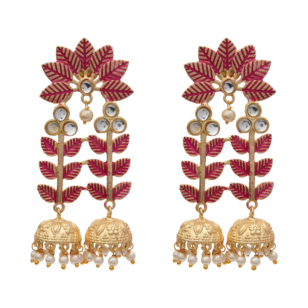 Smita- Stone Studded Hanging Pearl Jhumka earrings