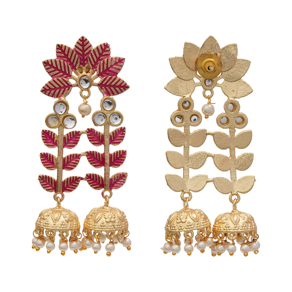 Smita- Stone Studded Hanging Pearl Jhumka earrings