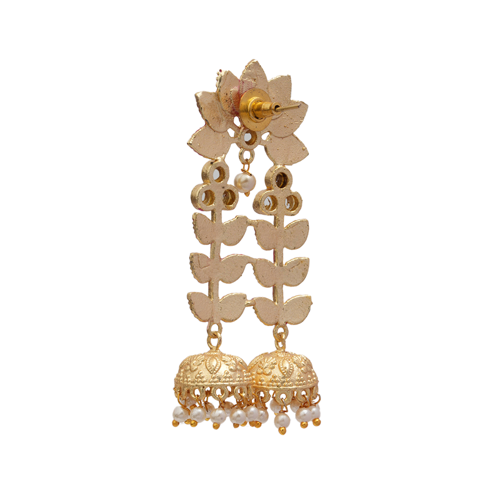 Smita- Stone Studded Hanging Pearl Jhumka earrings