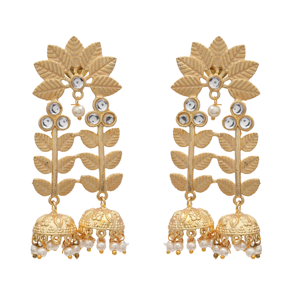 Smita- Stone Studded Hanging Pearl Jhumka earrings