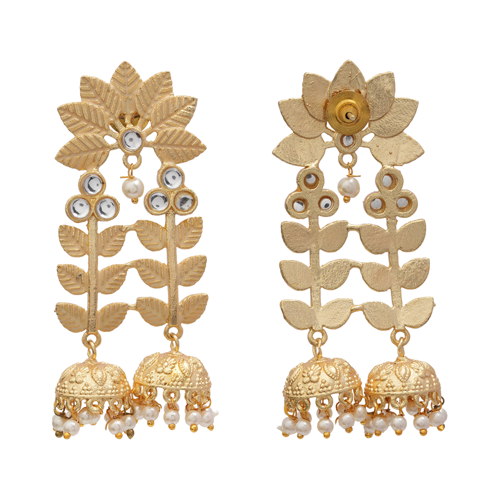 Smita- Stone Studded Hanging Pearl Jhumka earrings