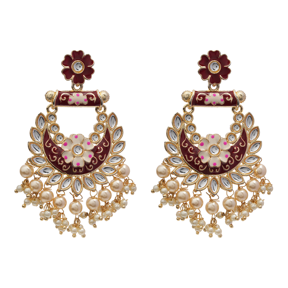Sohini- Stone Studded Hanging Pearl Dangler Earrings(Red)