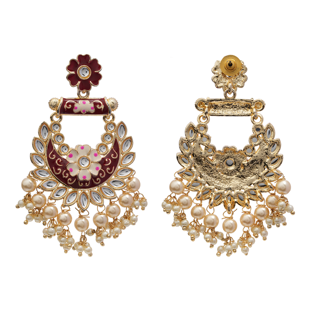 Sohini- Stone Studded Hanging Pearl Dangler Earrings(Red)