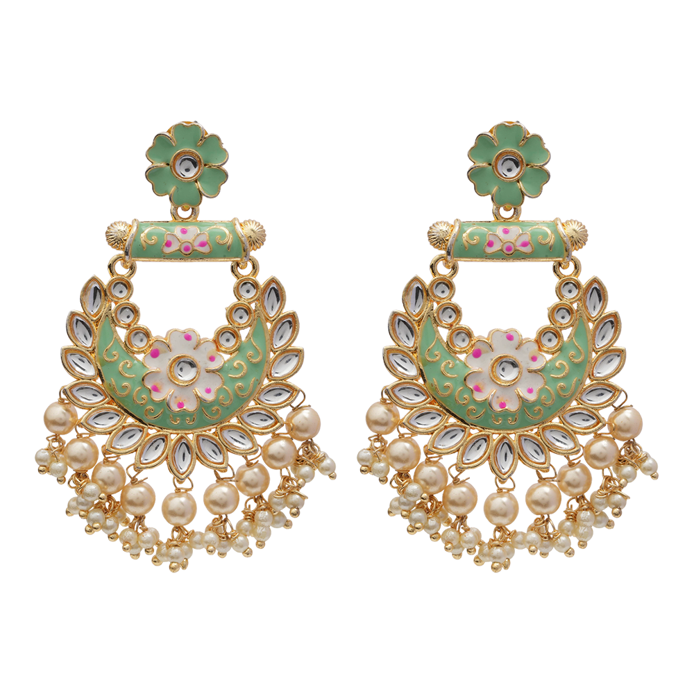 Sohini- Stone Studded Hanging Pearl Dangler Earrings(Green)