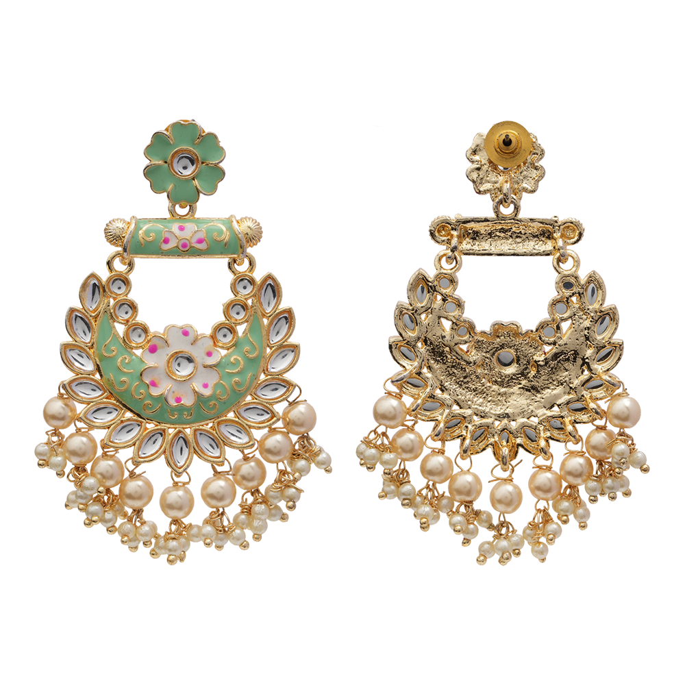 Sohini- Stone Studded Hanging Pearl Dangler Earrings(Green)
