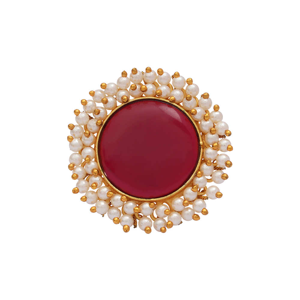Bhavya- Stone Studded Pearl Framed ring(Red)