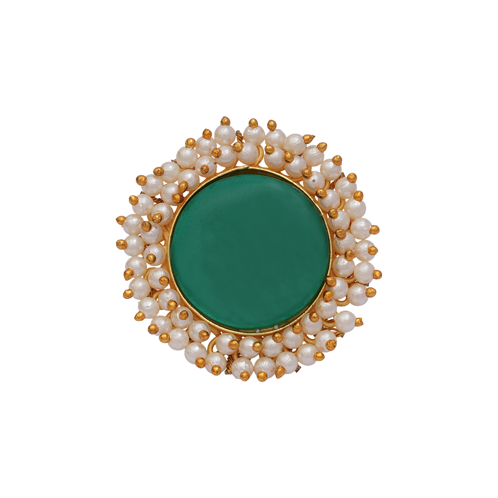 Bhavya- Stone Studded Pearl Framed ring(Green)