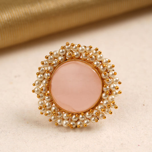 Bhavya- Stone Studded Pearl Framed ring(Pink)