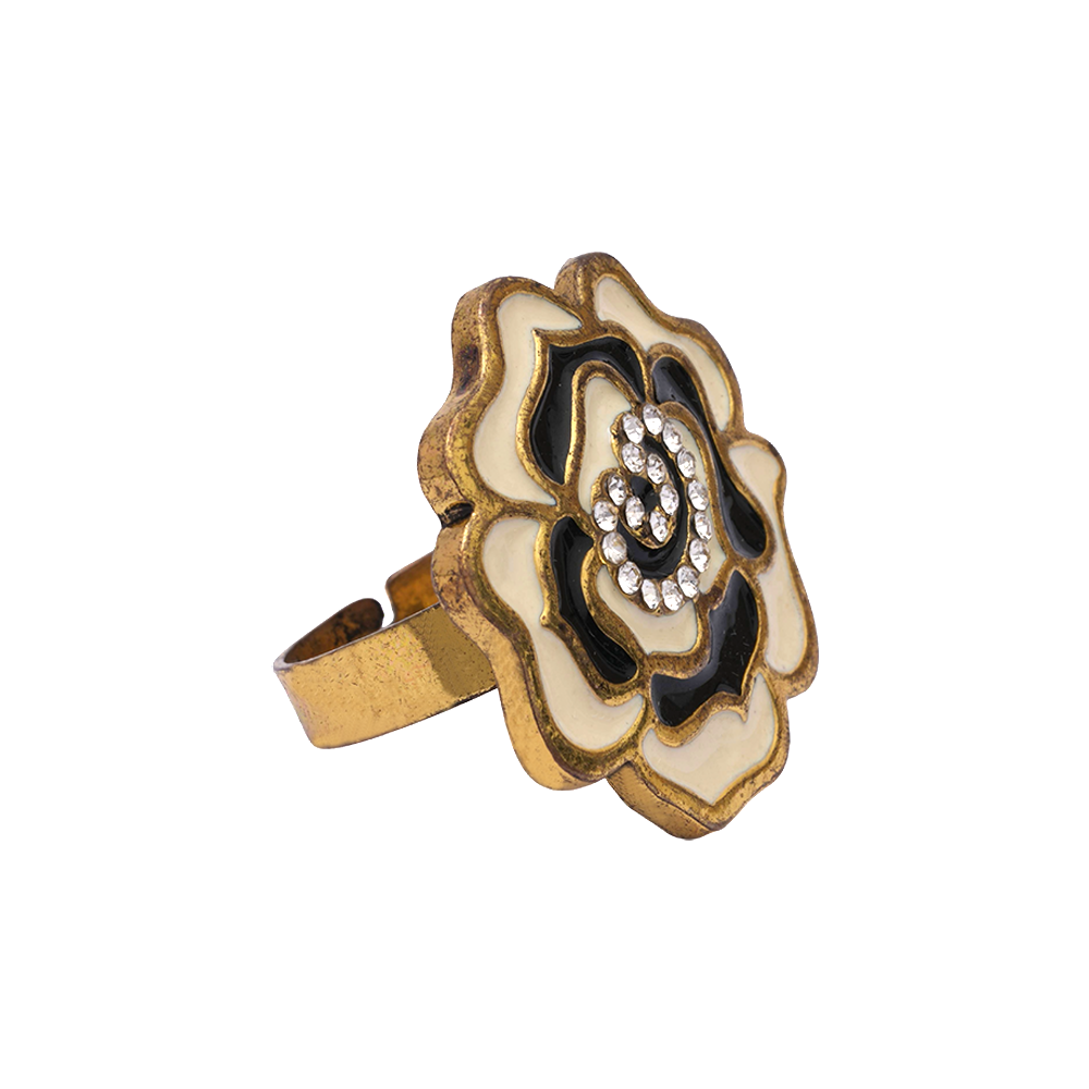 Abhira-Golden Framed Adjustable Ring(Multicolor- White and Black)