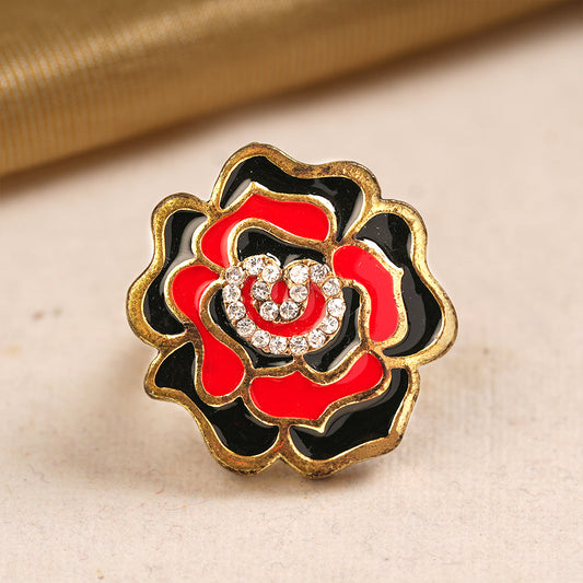 Abhira-Golden Framed Adjustable Ring(Multicolor- Red and Black)