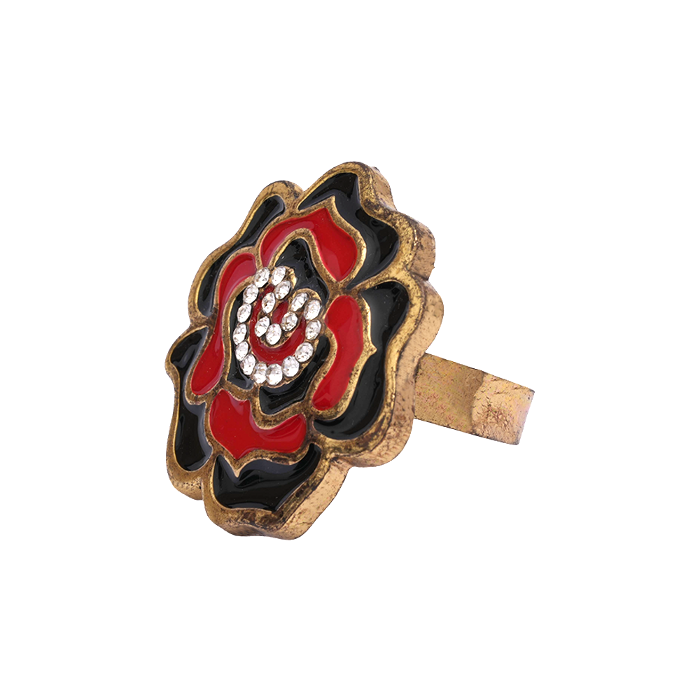 Abhira-Golden Framed Adjustable Ring(Multicolor- Red and Black)