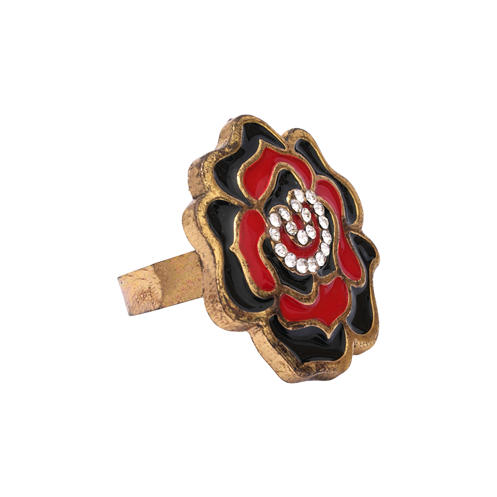 Abhira-Golden Framed Adjustable Ring(Multicolor- Red and Black)