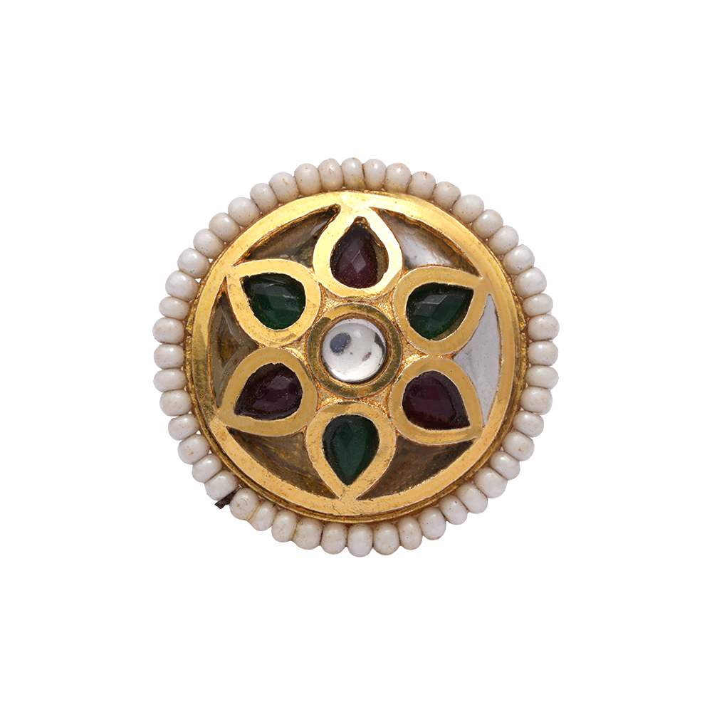 Chandrika- Golden Carved Pearl Framed Adjustable Ring