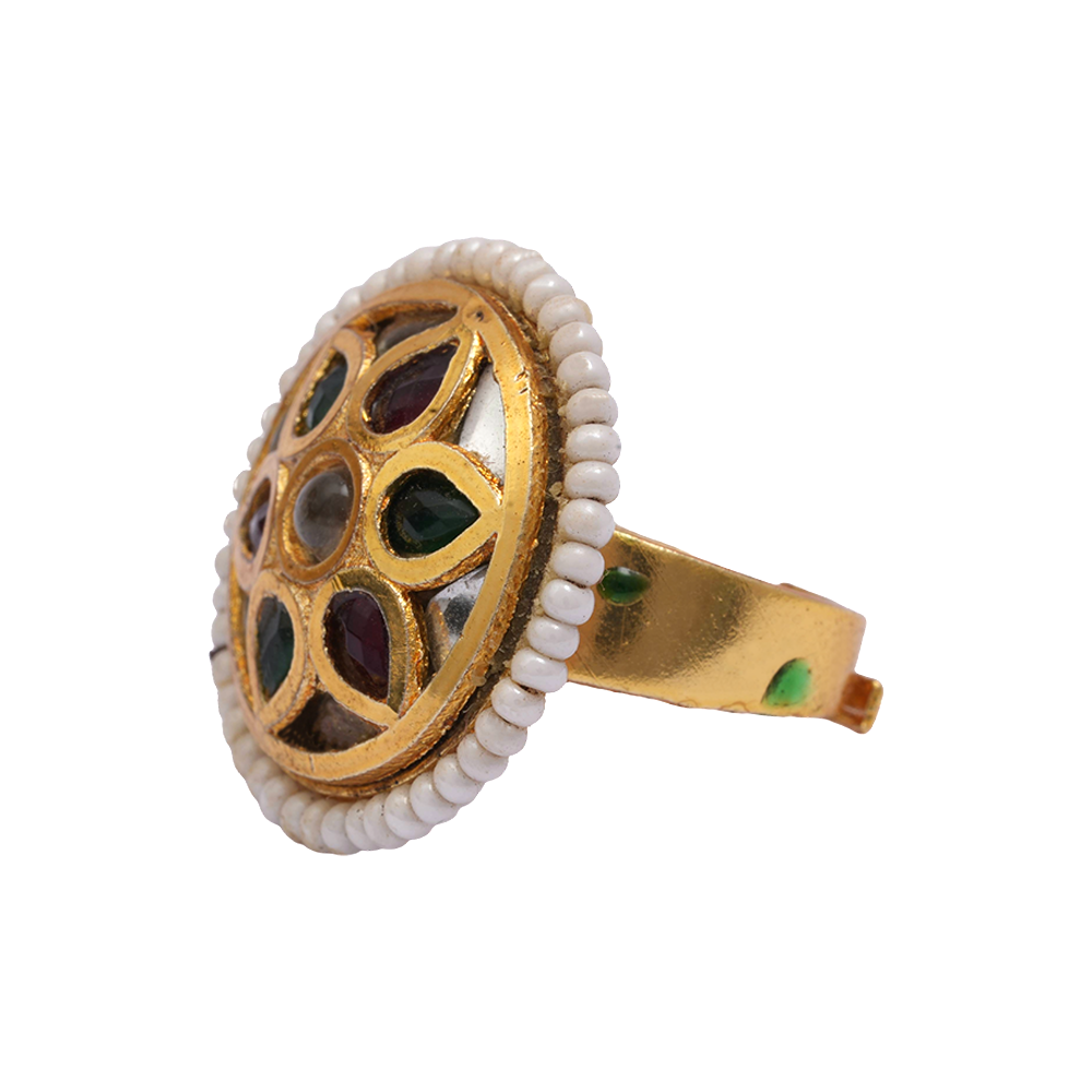 Chandrika- Golden Carved Pearl Framed Adjustable Ring