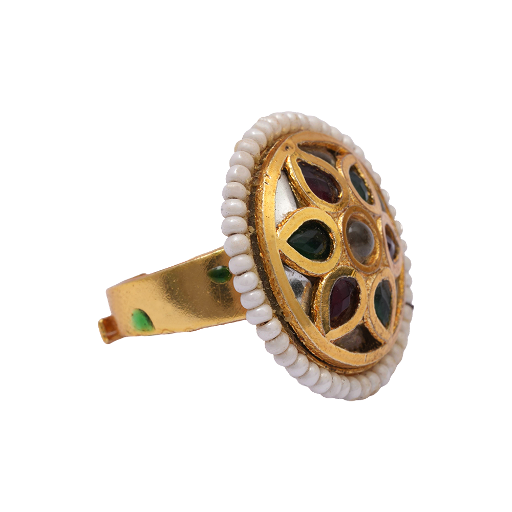 Chandrika- Golden Carved Pearl Framed Adjustable Ring