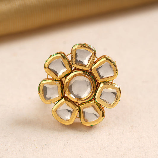 Gaurika- Stone Studded Golden Framed Adjustable Ring