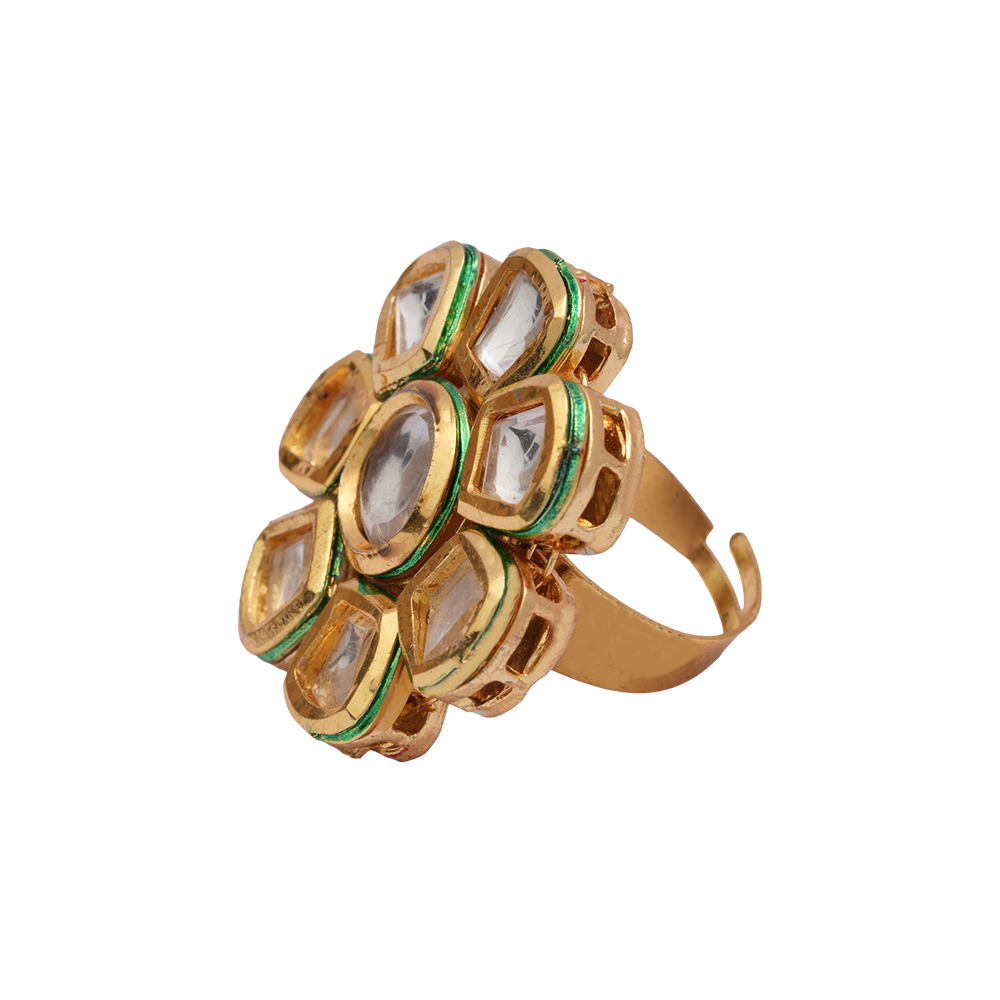 Gaurika- Stone Studded Golden Framed Adjustable Ring