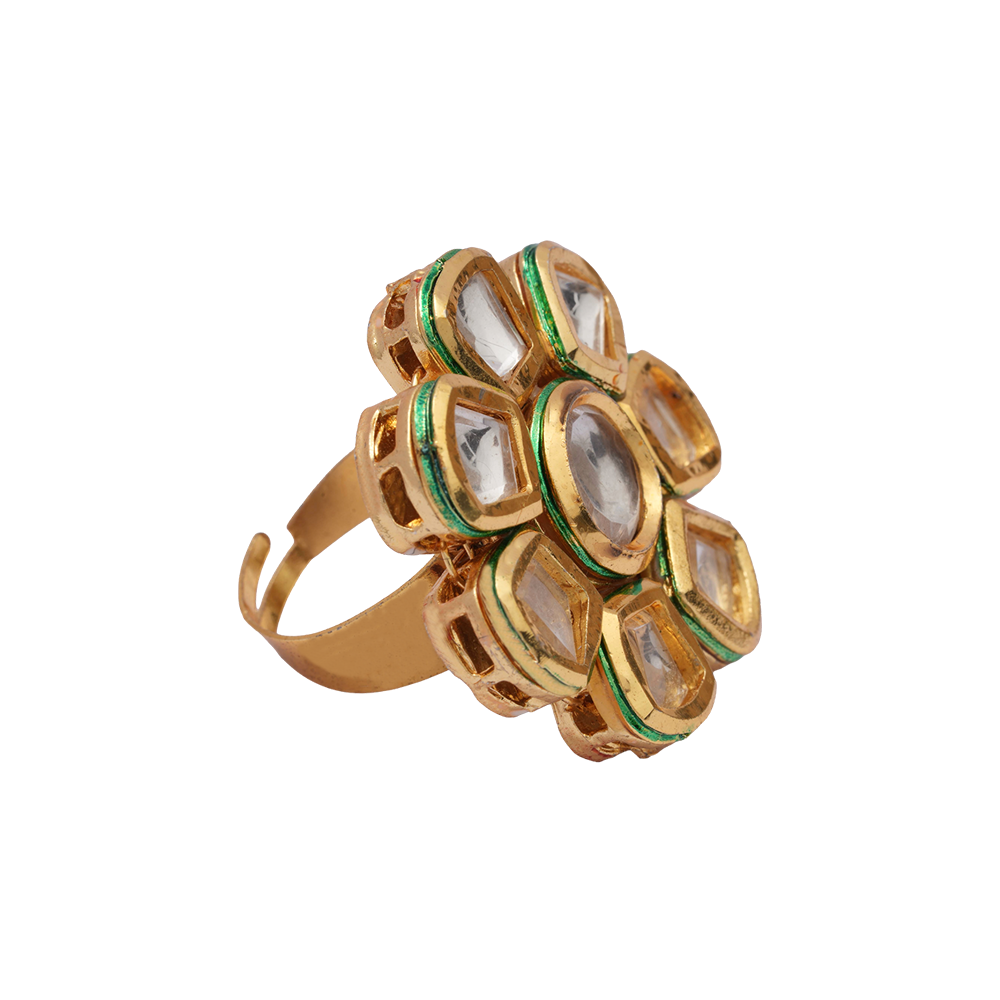 Gaurika- Stone Studded Golden Framed Adjustable Ring