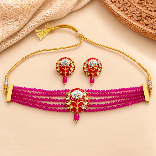 Meenakari Necklace Set (Red)