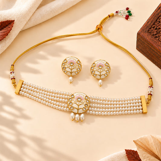 Meenakari Necklace Set (White)