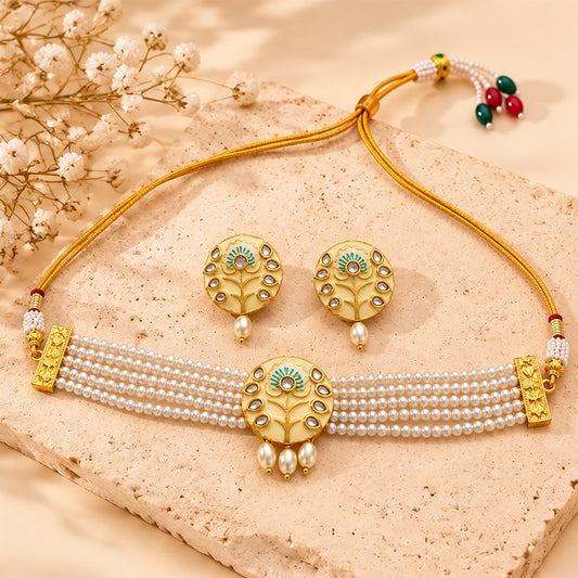 Meenakari Necklace Set (Off White)
