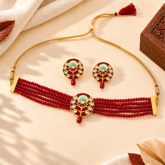 Meenakari Necklace Set (Dark Maroon)
