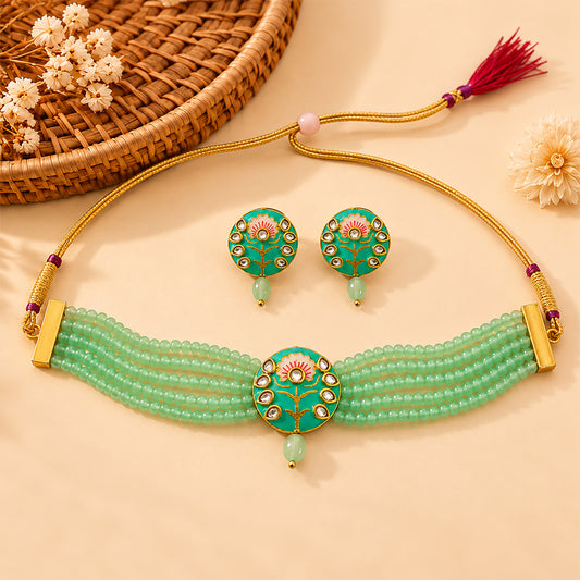 Meenakari Necklace Set (Pista)