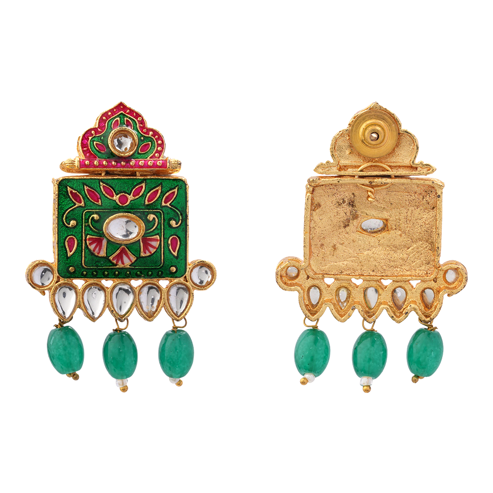 Ishani- Stone Studded Hanging Pearl Beaded Neckpiece Set (Green)