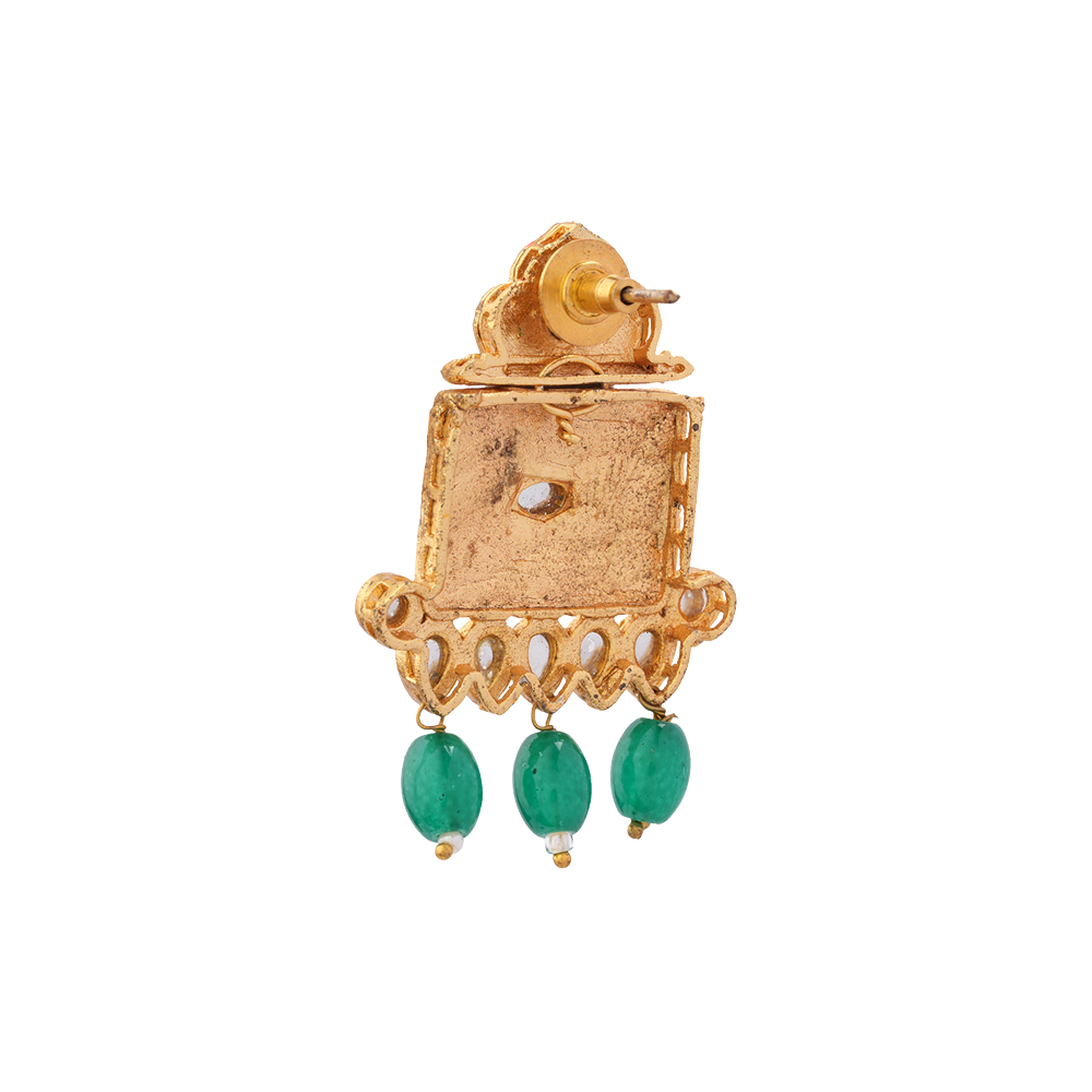 Ishani- Stone Studded Hanging Pearl Beaded Neckpiece Set (Green)