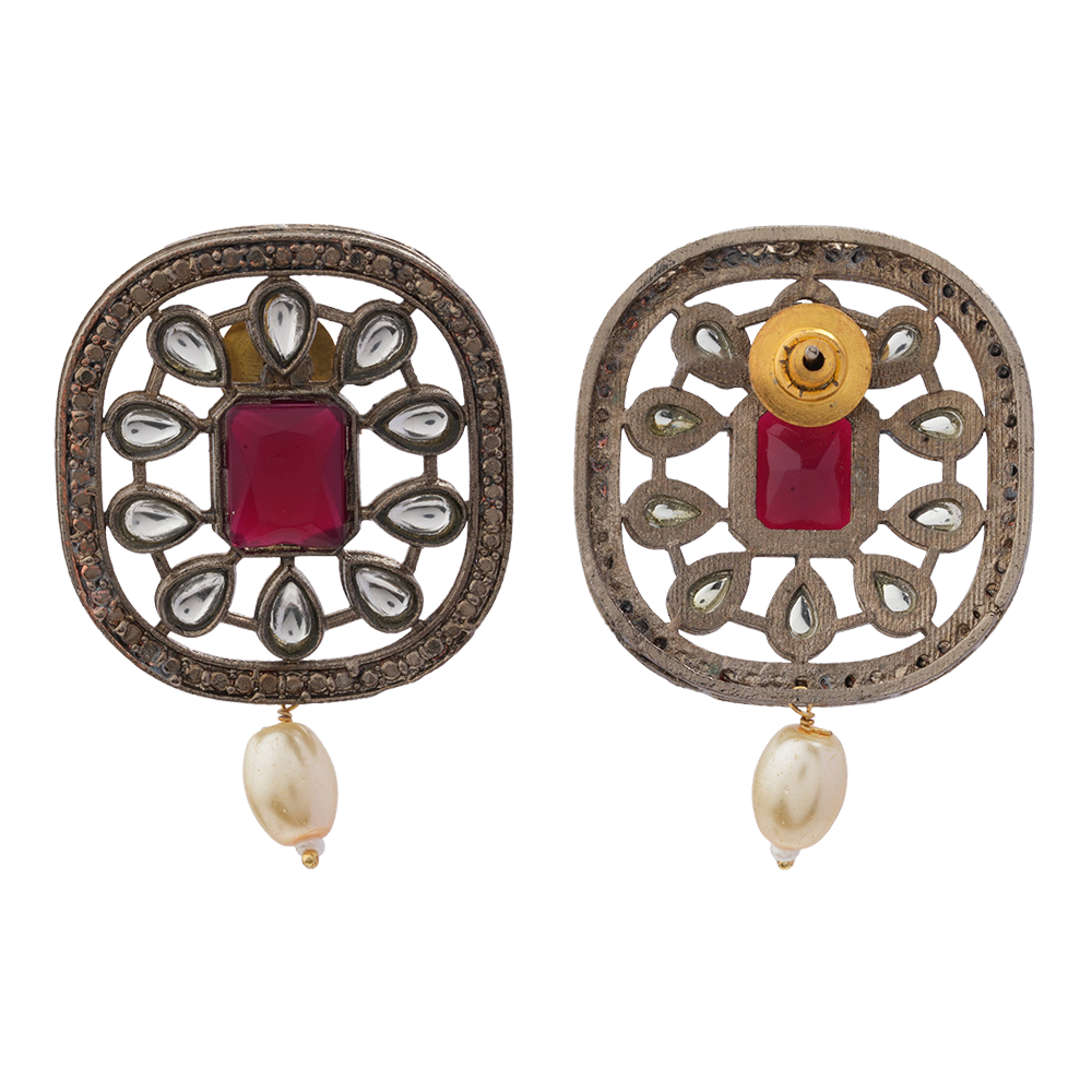 Jyotsna- Stone Studded Hanging Pearl Beaded Neckpiece Set