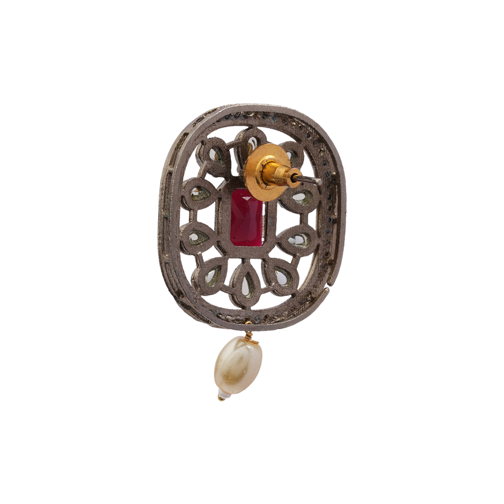 Jyotsna- Stone Studded Hanging Pearl Beaded Neckpiece Set