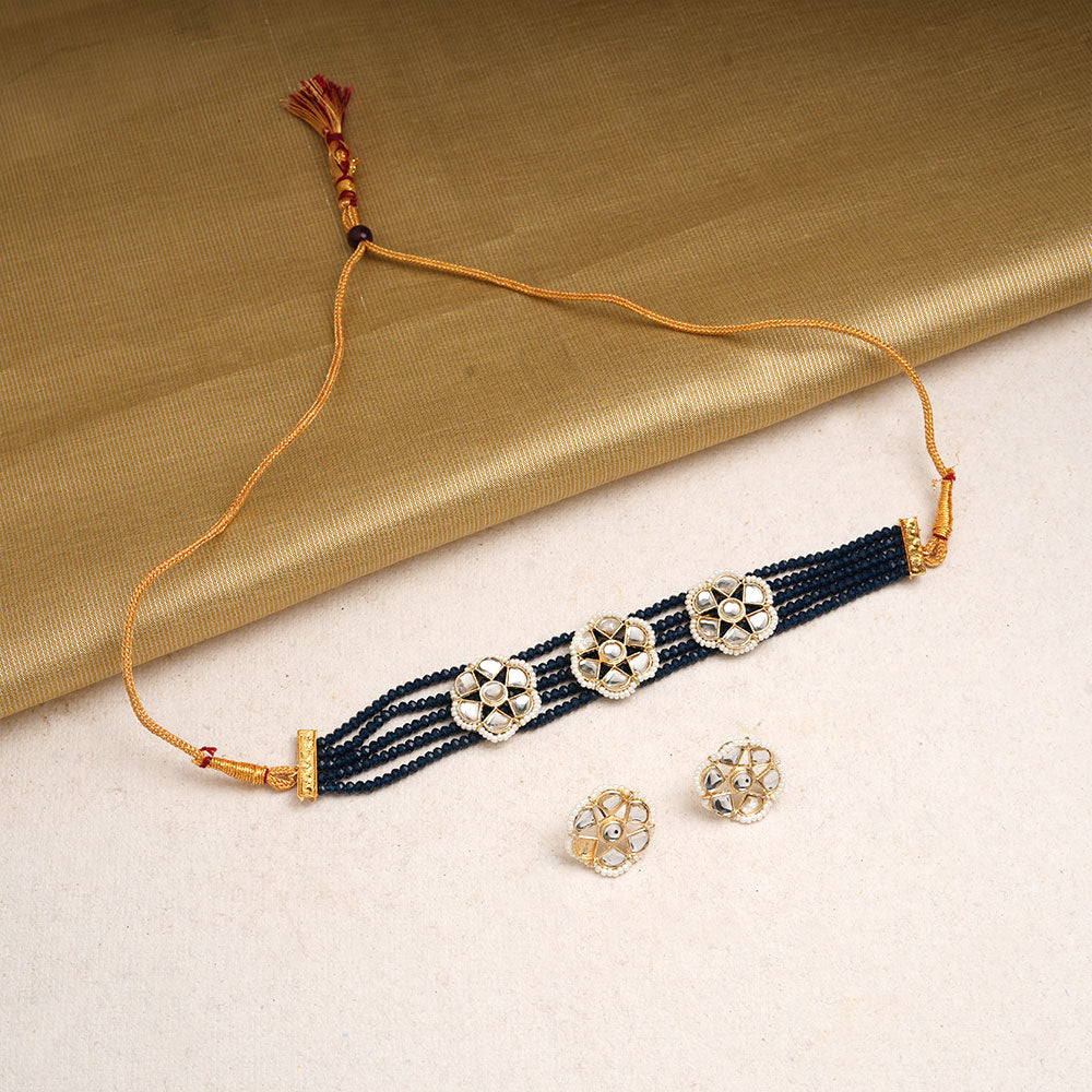 Kirtika- Stone Studded Beaded Neckpiece Set (Blue)