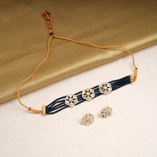 Kirtika- Stone Studded Beaded Neckpiece Set (Blue)