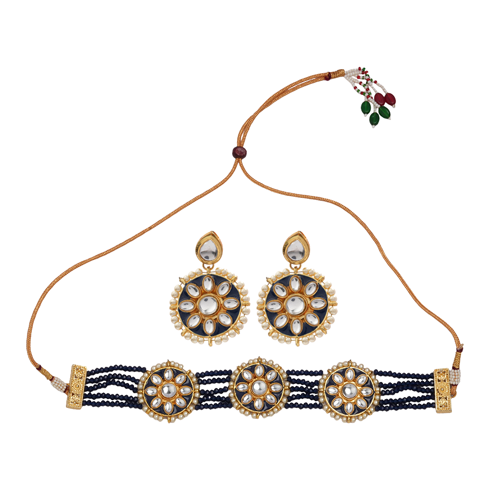 Kumudini- Stone Studded Beaded Neckpiece Set
