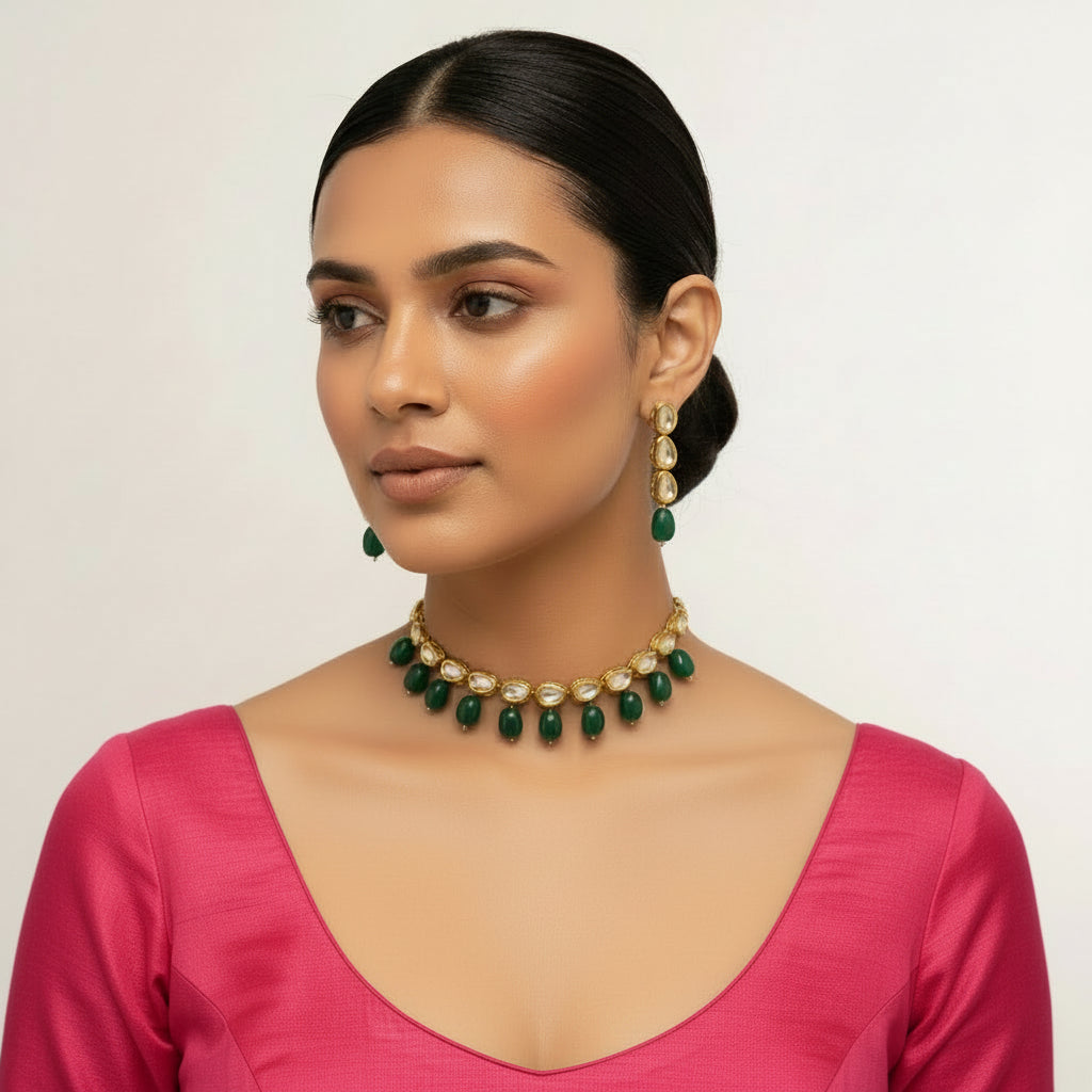 Madhavi- Kundan Studded Hanging Pearl Neckpiece Set