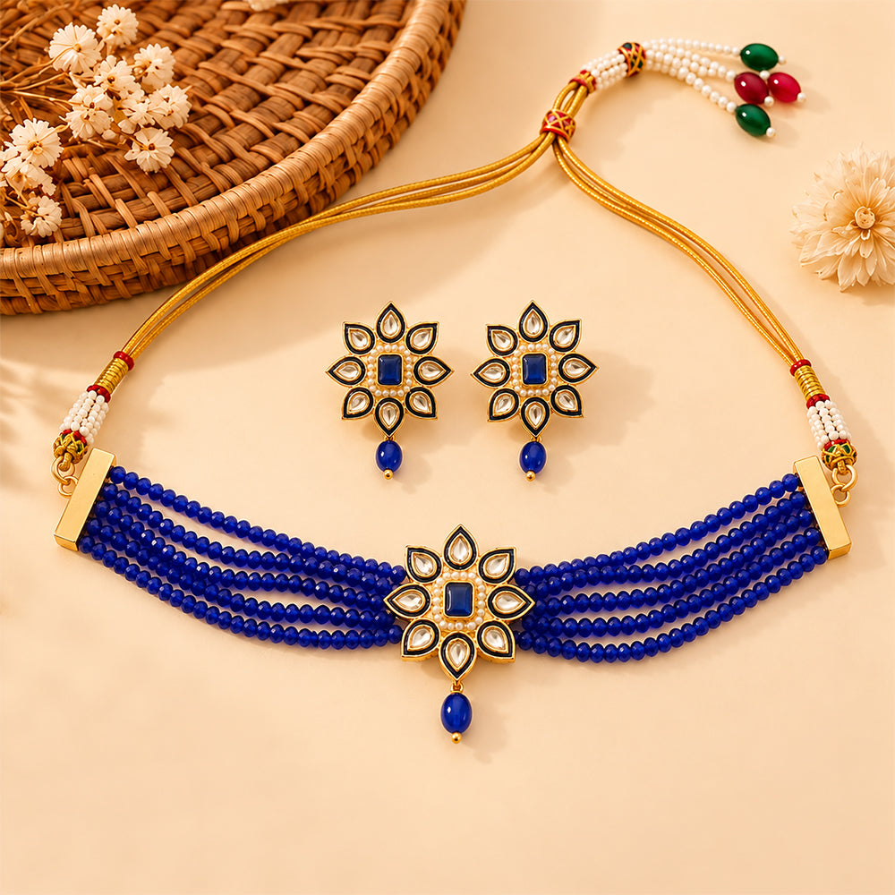 Meenakari Necklace Set (Blue)