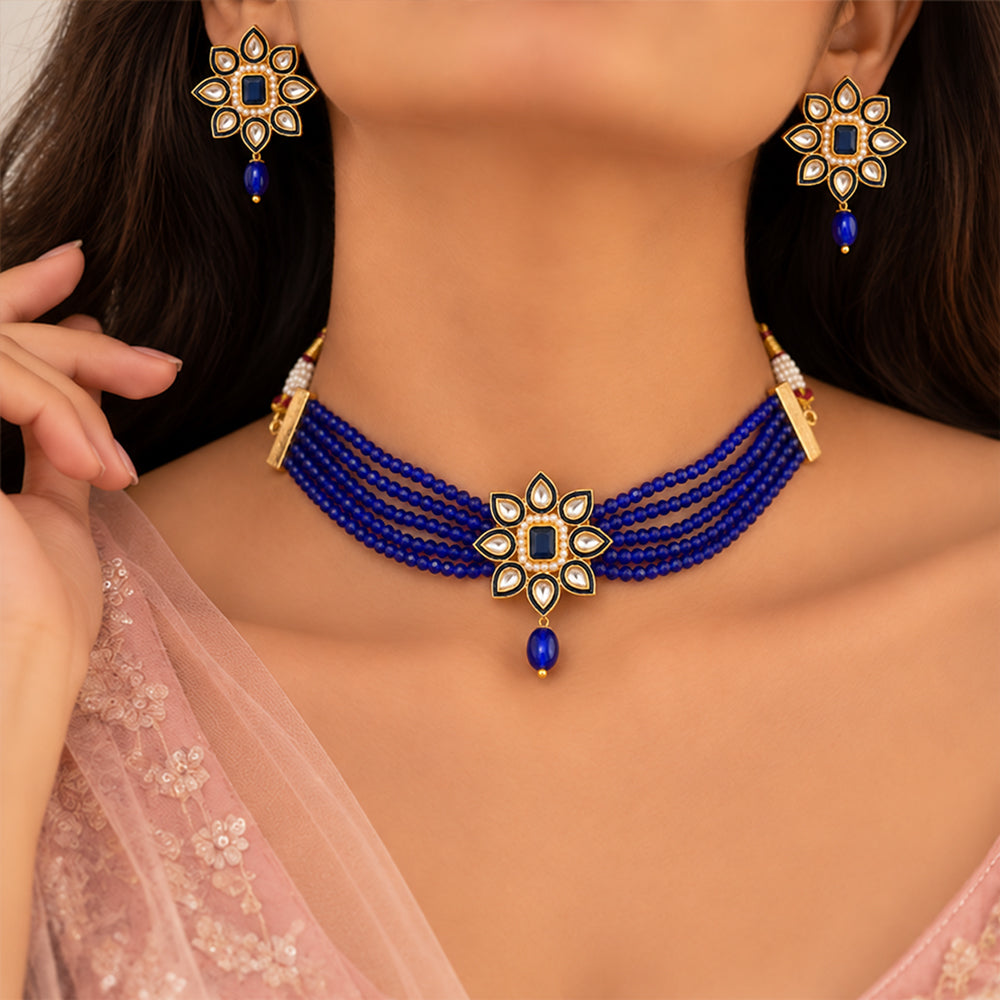 Meenakari Necklace Set (Blue)