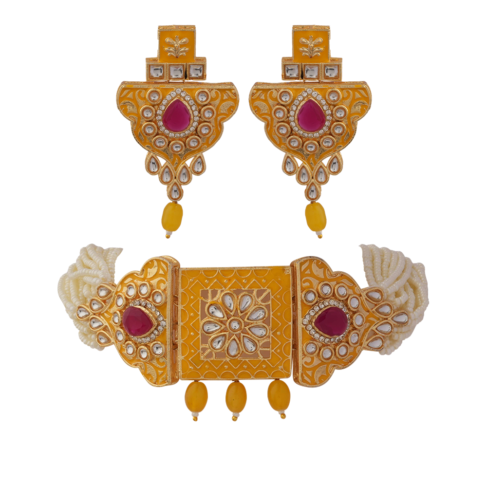 Anaira- Stone studded neckpiece set(Yellow)