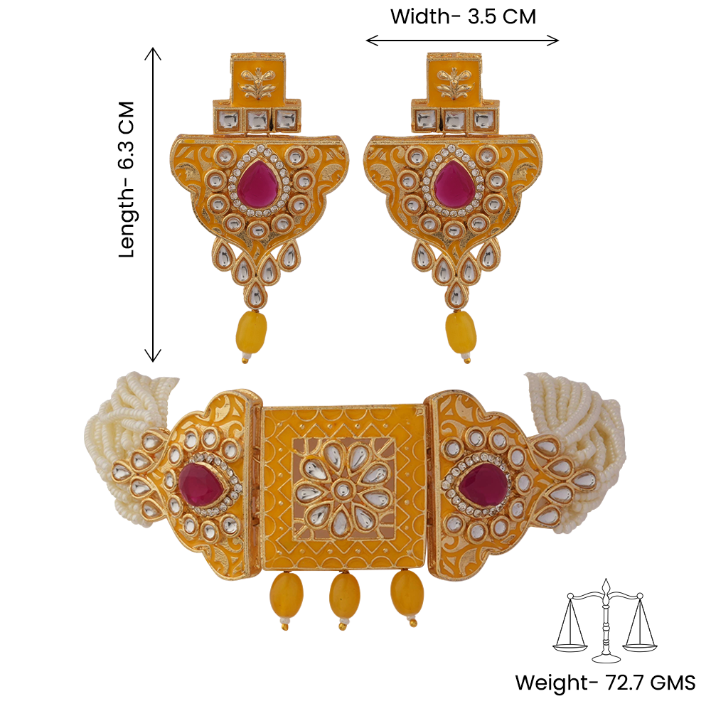 Anaira- Stone studded neckpiece set(Yellow)