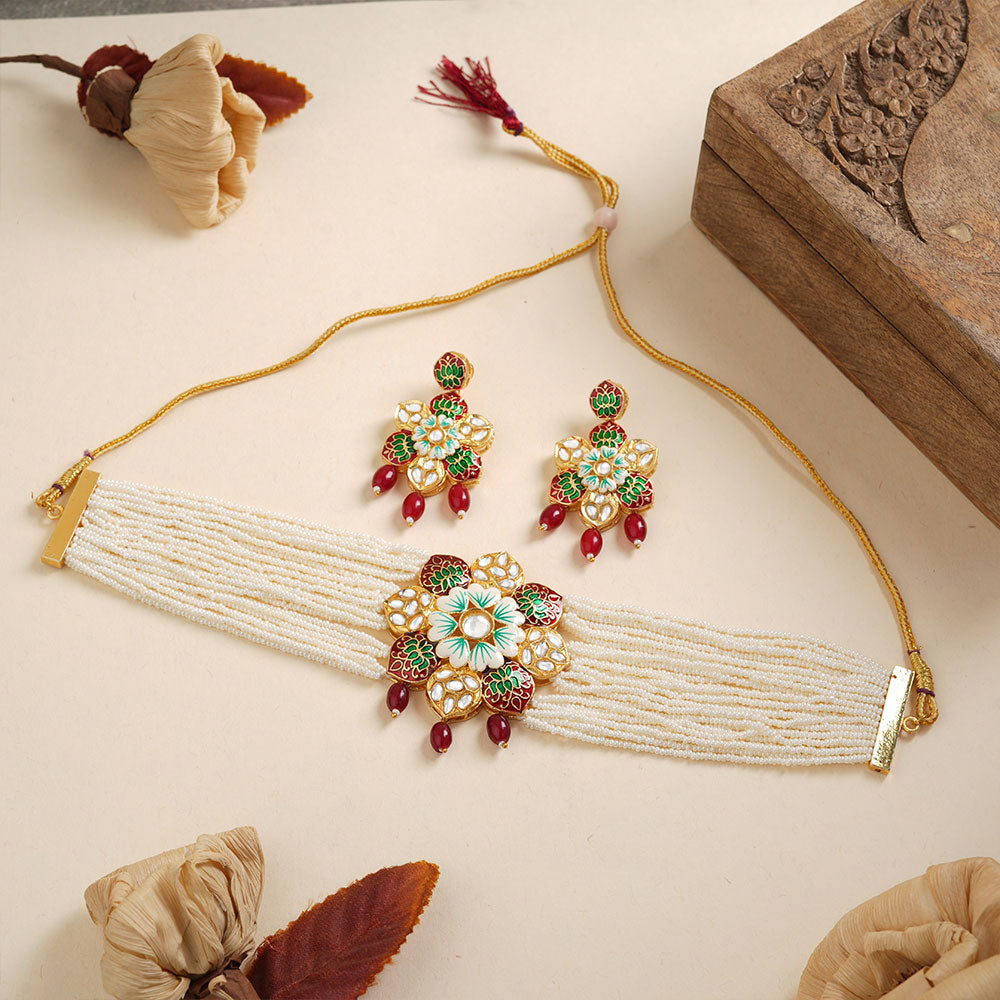 Liyana- Stone studded Neckpiece set(Red)