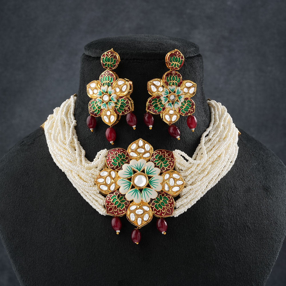 Liyana- Stone studded Neckpiece set(Red)