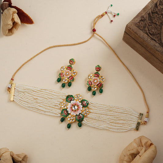 Liyana- Stone studded Neckpiece set(Green)