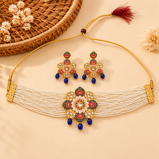 Liyana- Stone studded Neckpiece set(Blue)