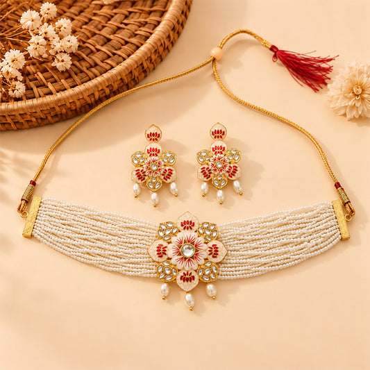 Liyana- Stone studded Neckpiece set(White)
