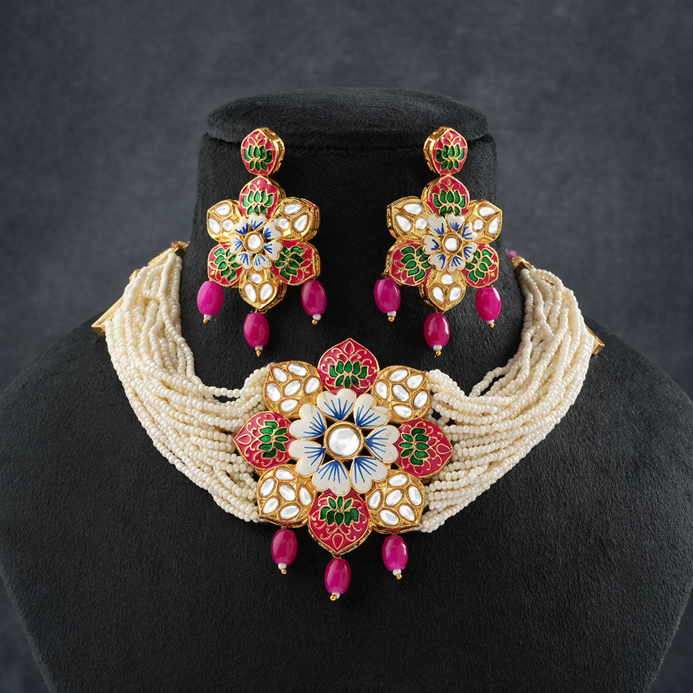 Liyana- Stone studded Neckpiece set(Baby Pink)