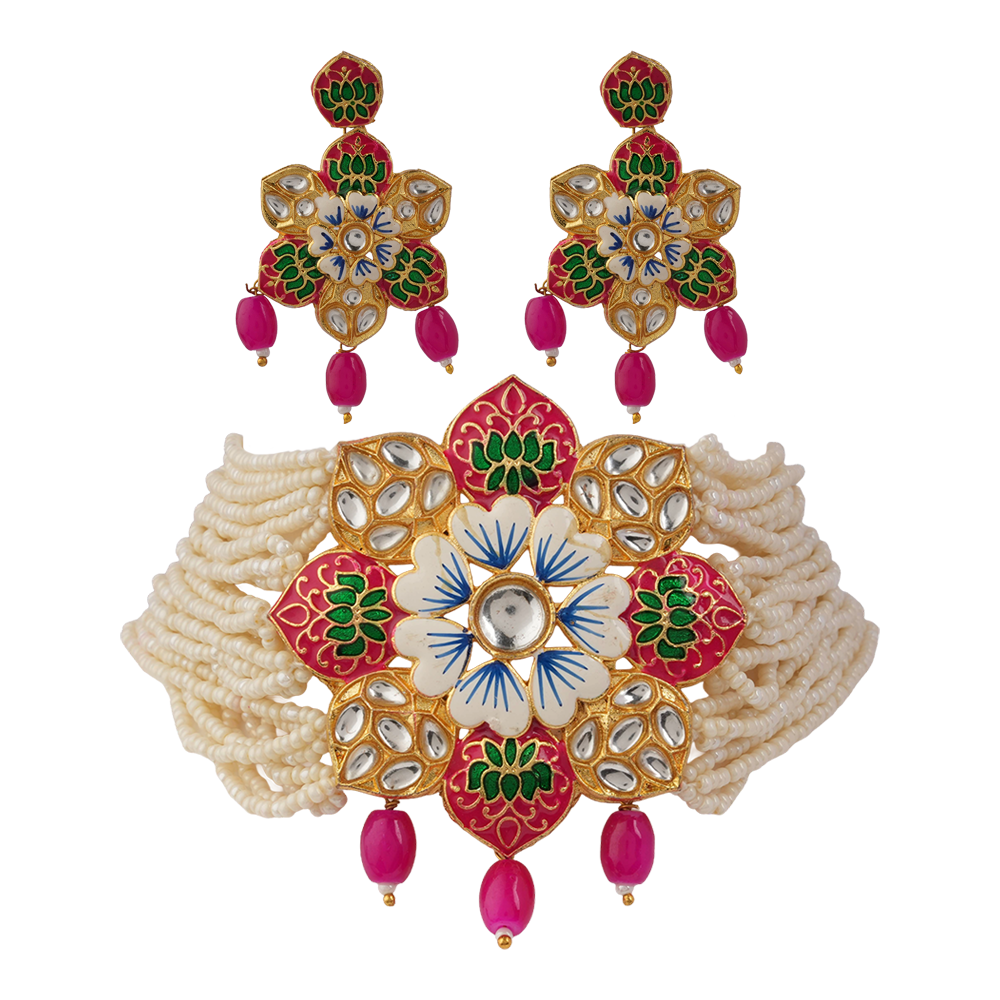 Liyana- Stone studded Neckpiece set(Baby Pink)