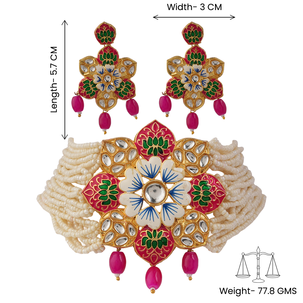 Liyana- Stone studded Neckpiece set(Baby Pink)