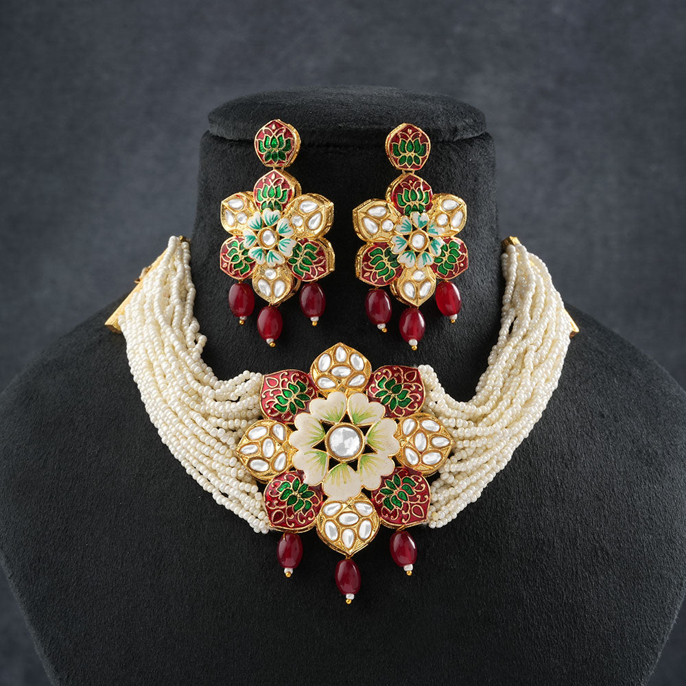 Liyana- Stone studded Neckpiece set(Dark Maroon)