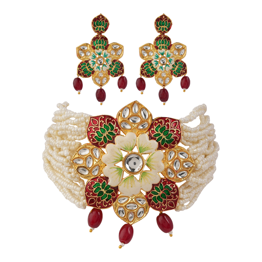 Liyana- Stone studded Neckpiece set(Dark Maroon)