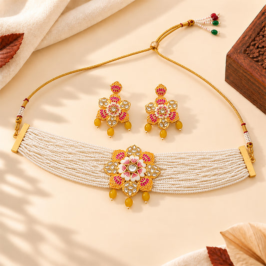Liyana- Stone studded Neckpiece set(Yellow)